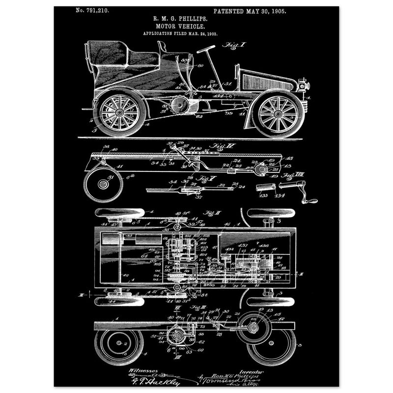 Motor Vehicle patent. Vintage car illustration.