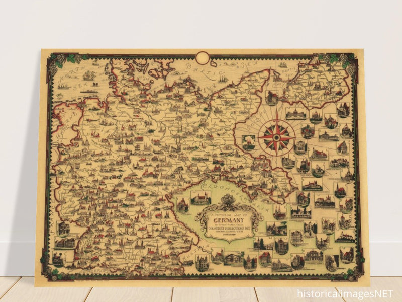 A Pictorial old ancient map of Germany by Ernest Dudley Chase.