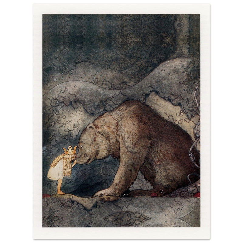 John Bauer the little princess and the bear vintage illustration . From the fairy tale Bella's Glorious Adventure.