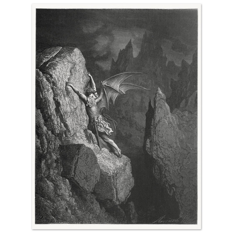 Gustave Dore Paradise Lost engraving. Satan journey through Chaos.