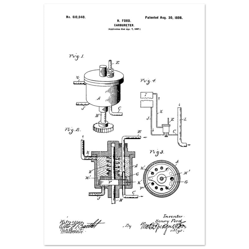 Carbureter vintage patent illustration by John Ford.