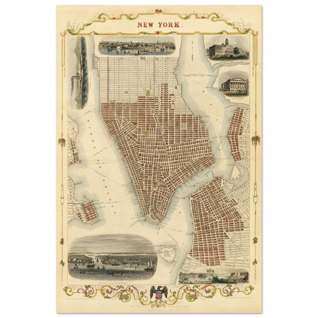 Vintage New York City map. Antique city plan of the city of New York.
