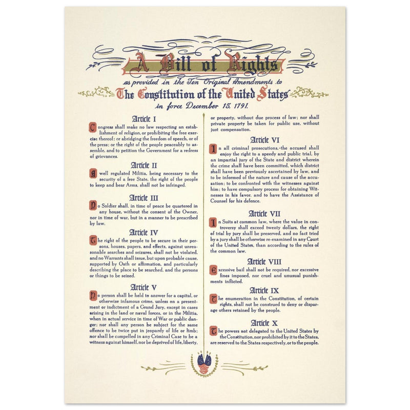 A Bill of Rights as provided in the ten original amendments to the constitution of the United States of America.
