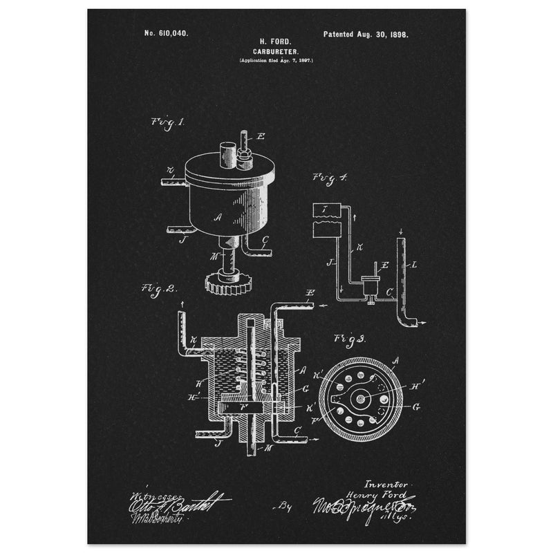 Carbureter vintage patent illustration by John Ford.