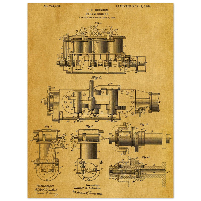 Steam engine patent 1904 by D. E Johnson.