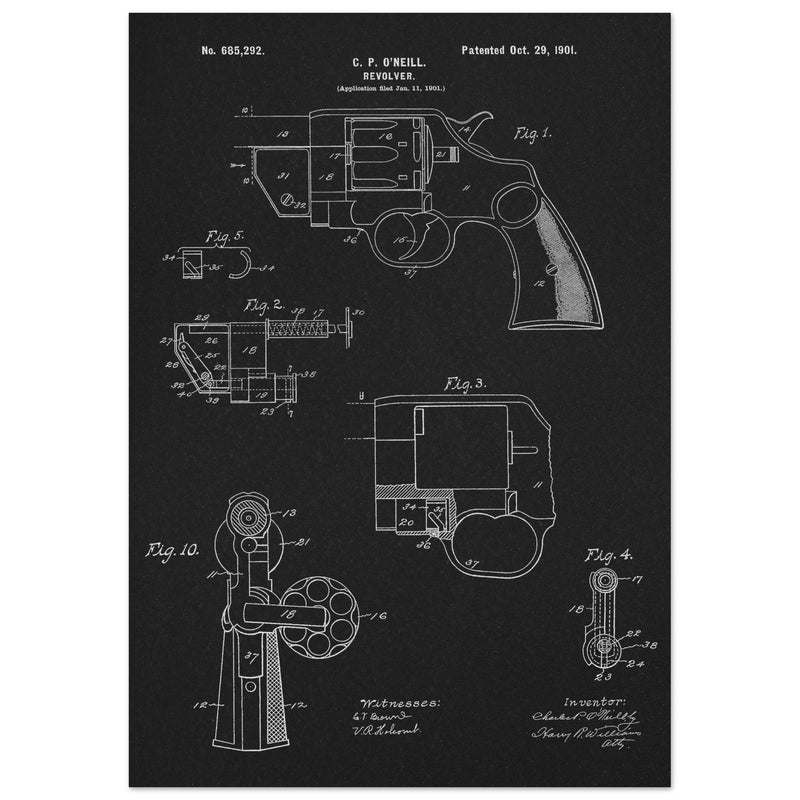 Vintage revolver patent by C P O'Neill.