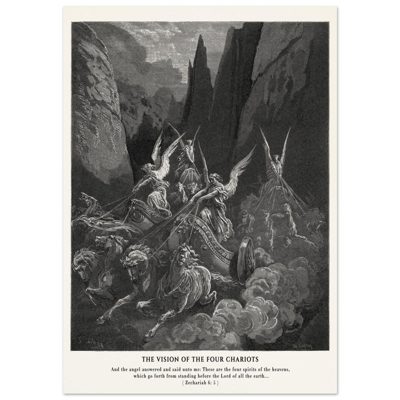 Gustave Dore The Bible engraving print . The Vision of the four chariots illustration .