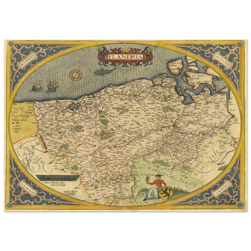 Ancient map of Flandria by Abraham Ortelius 1584. Vintage map  .