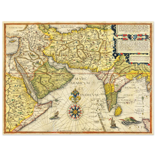 Red sea, Arabian coast and the Persian Gulf ancient map by Jan Huygen. Routes to the Indian Ocean.