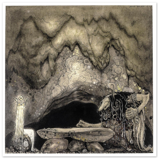 John Bauer illustration for the fairy tale The Boy and the trolls by Walter Stenstrom.