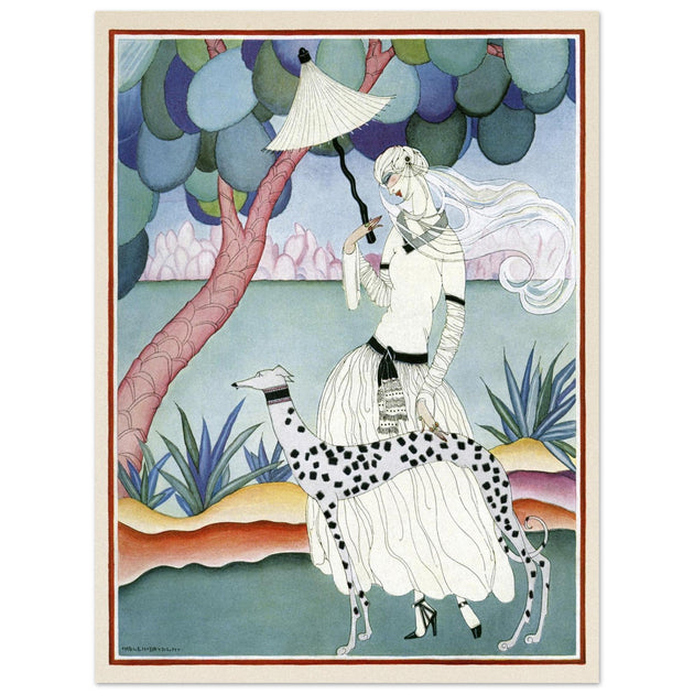 Helen Dryden illustration fashion magazine cover. Woman with dalmatian dog. Fine art  .