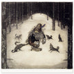 John Bauer vintage illustration . Troll surrounded by wolves.