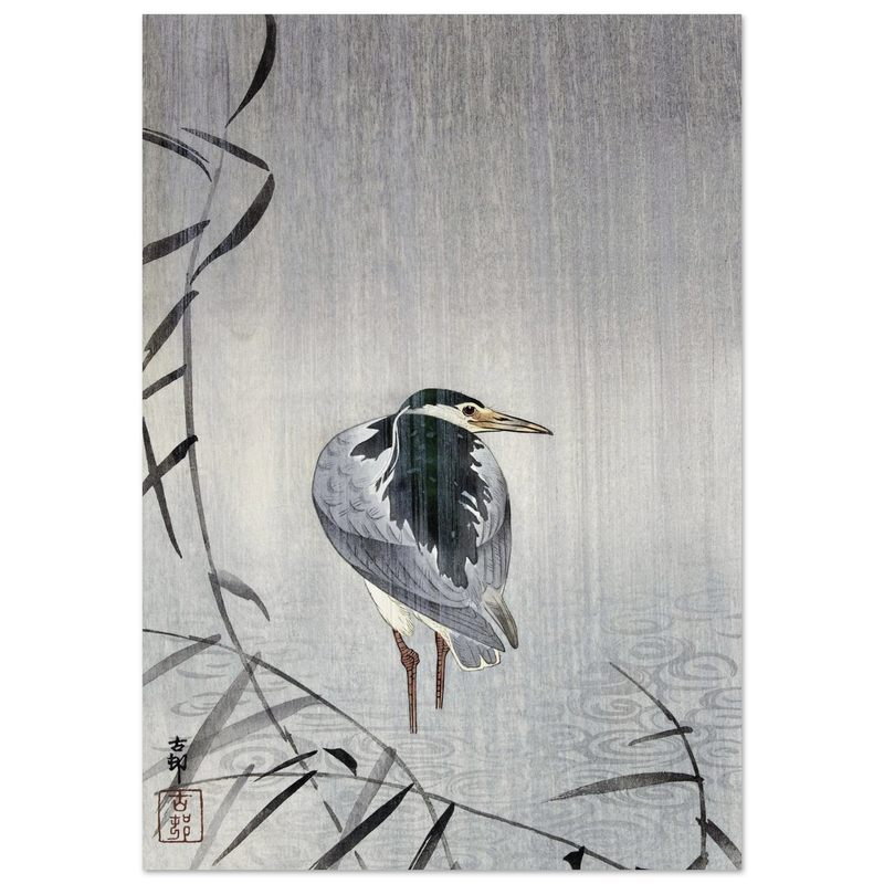 Quack in rain by Ohara Koson woodblock print reproduction.