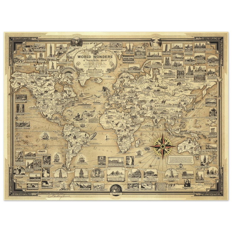 Pictorial Map of the World Wonders  by Ernest Dudley Chase.