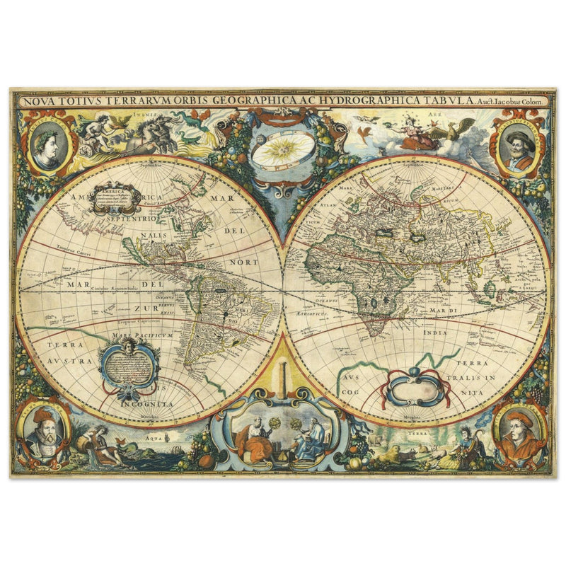 Ancient map of the world XVII Century Double Hemisphere globe map by Jacob Aertsz.