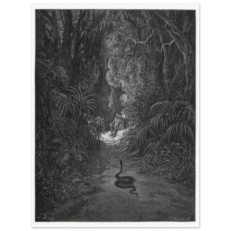 Gustave Dore Paradise Lost. Satan as a serpent in Eden.