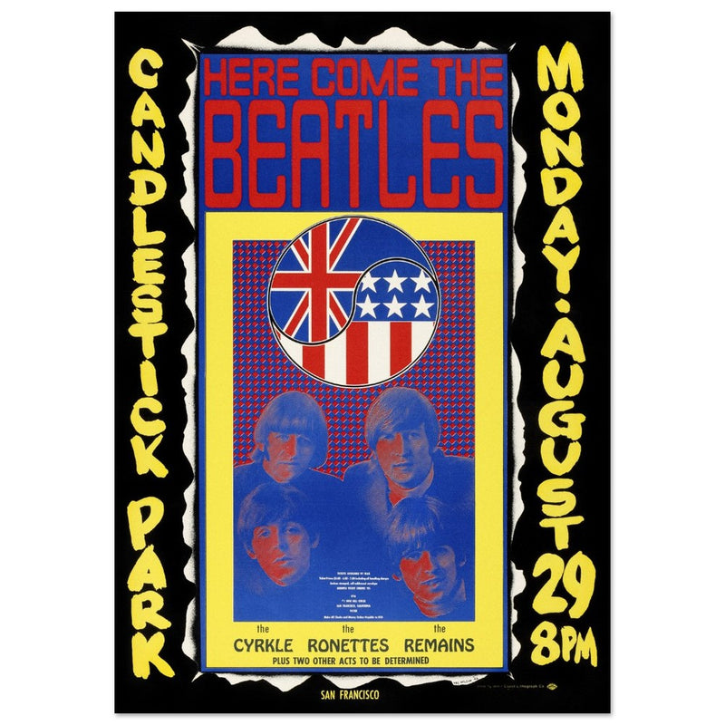 The Beatles concert poster reproduction. Final Concert at Candlestick Park in 1966.