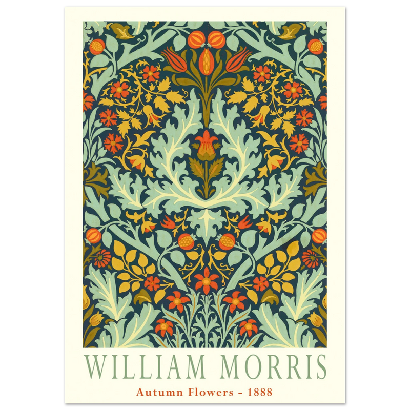 William Morris Autumn flowers vintage wallpaper reproduction.