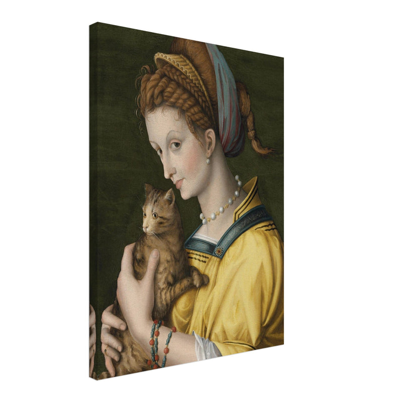 Portrait of a young lady holding a cat by Antonio d'Ubertino Verdi, Bachiacca
