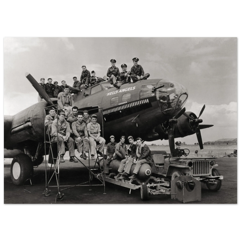 B-17 airplane with crew Hell's Angels. World war 2 poster.