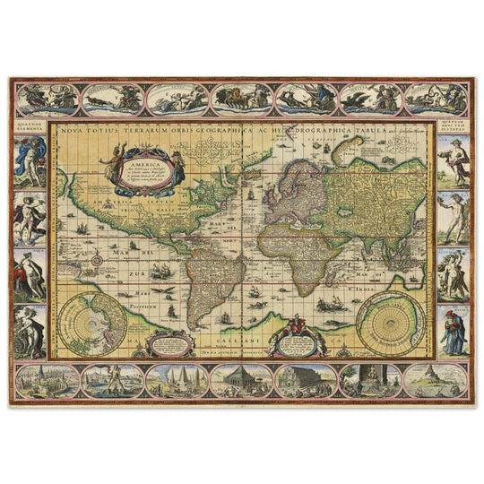 Old ancient map Nova Totius Terrarum Orbis Geographica ac Hydrographica Tabula by Willem Janszoon Blaeu .