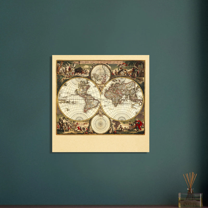 Antique world map. 1660 double-hemisphere world map titled Nova Orbis Tabula, in Lucem Edita by Frederik de Wit