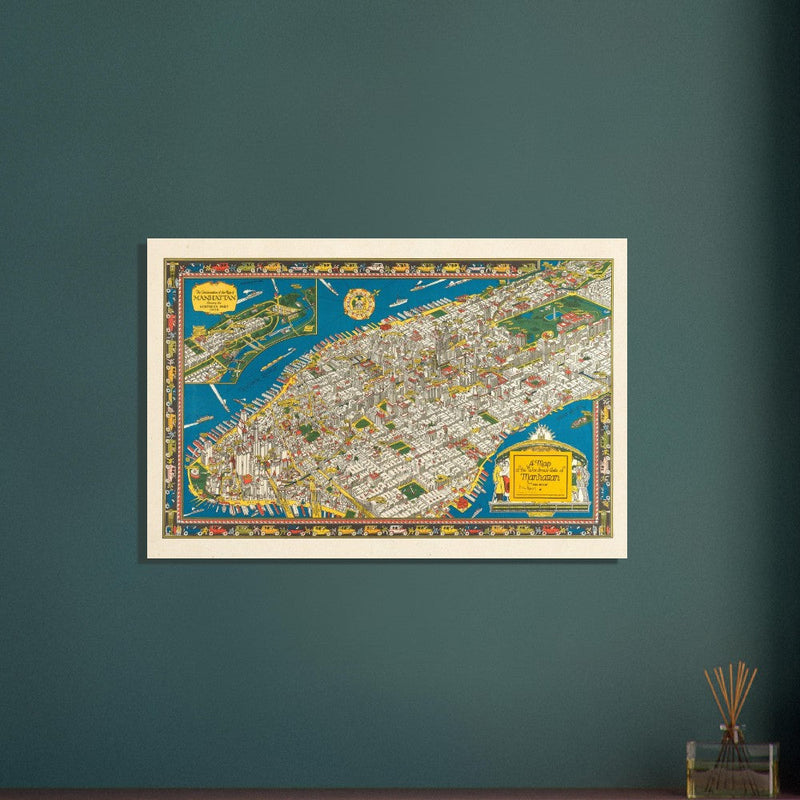 Old map of Manhattan New York City. Antique map reproduction of Manhattan of the 20's