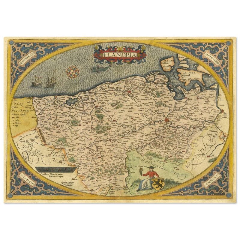 Ancient map of Flandria by Abraham Ortelius 1584. Vintage map  .