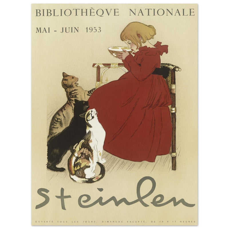Théophile Alexandre Steinlen vintage poster  Girl Drinking Milk with Cats.