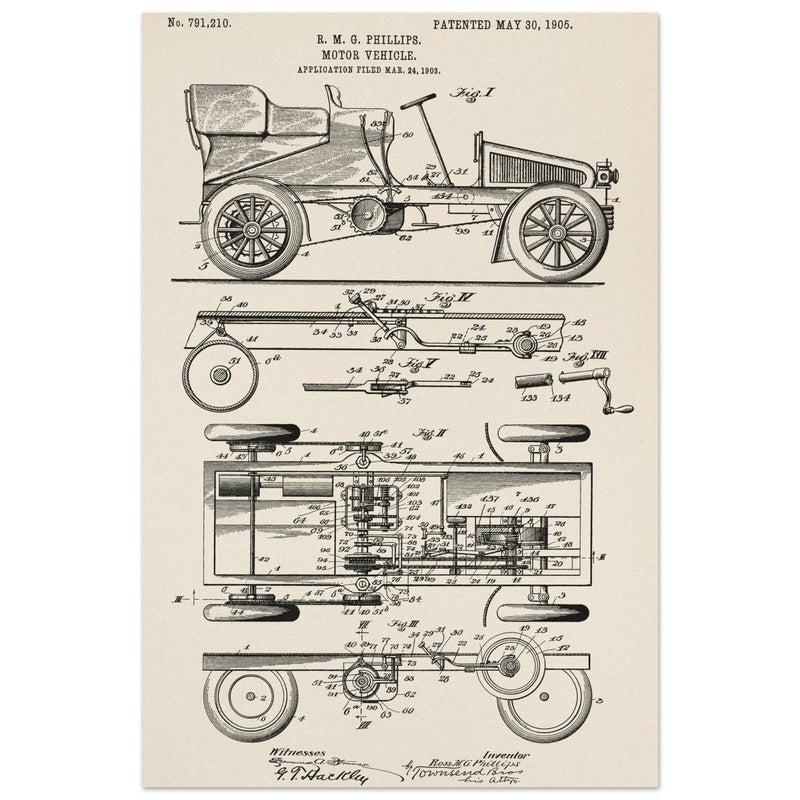 Motor Vehicle patent. Vintage car illustration.