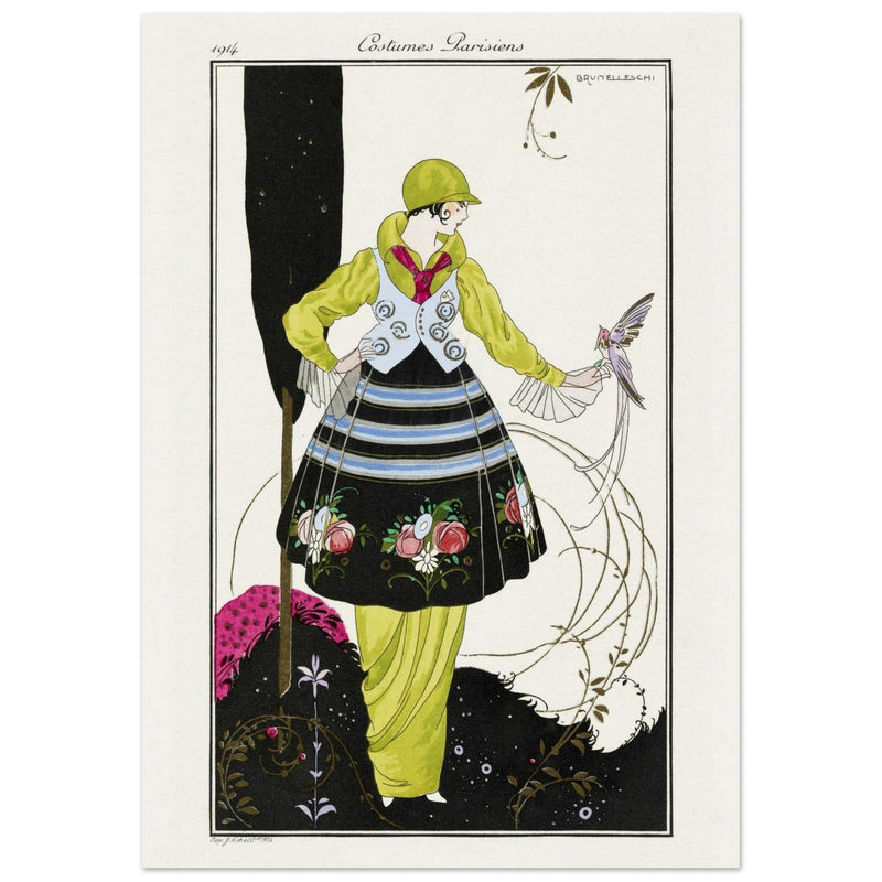 Umberto Brunelleschi vintage illustration Woman with bird.