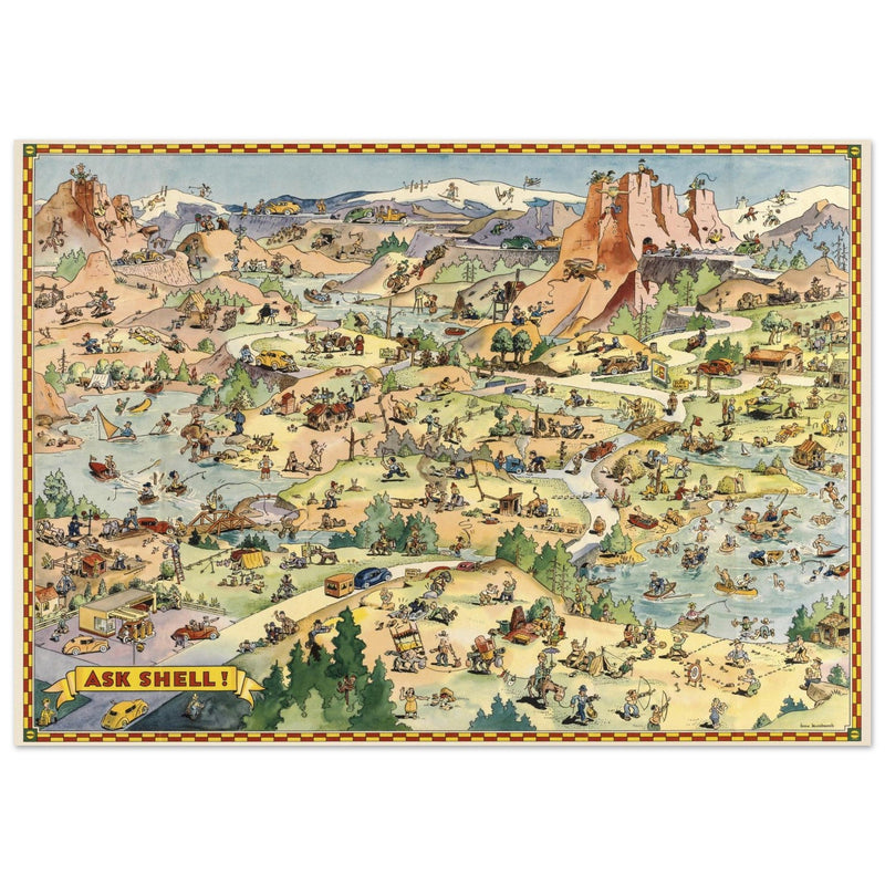 Tour with Confidence with Shell  illustrated vintage map  by Don Bloodgood.