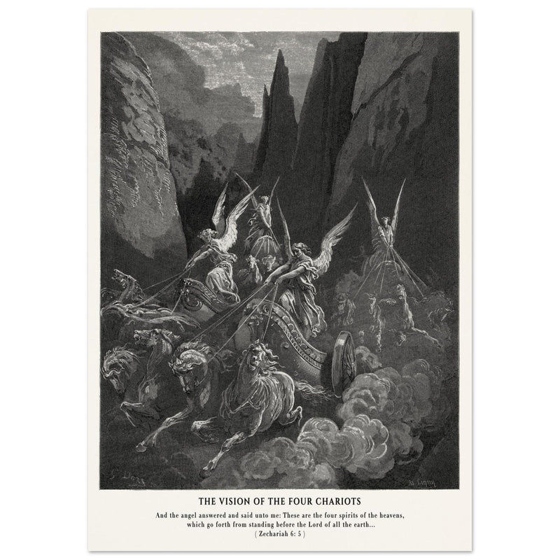 Gustave Dore The Bible engraving print . The Vision of the four chariots illustration .