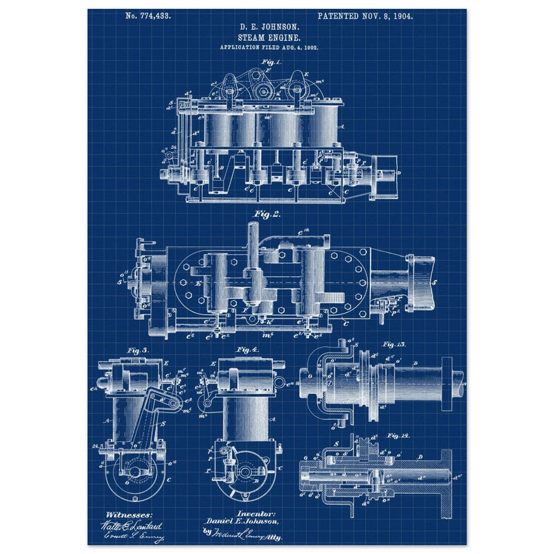 Steam engine patent 1904 by D. E Johnson.