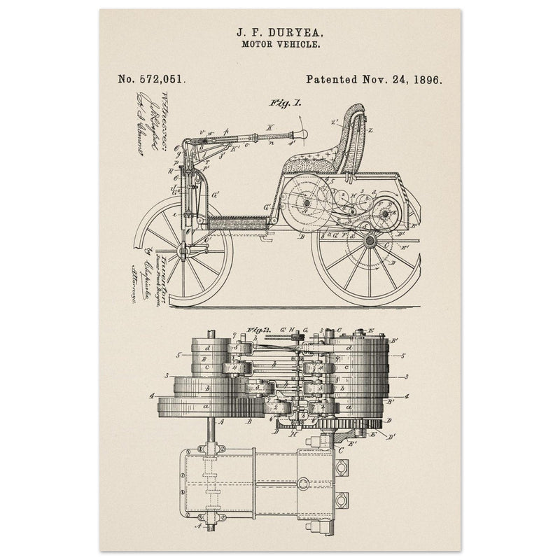 Motor Vehicle patent drawing by James Frank Duryea.
