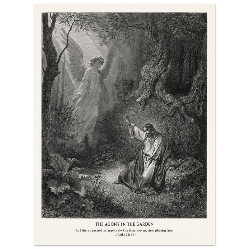 Gustave Dore The Bible engraving print . The Agony in the garden illustration .
