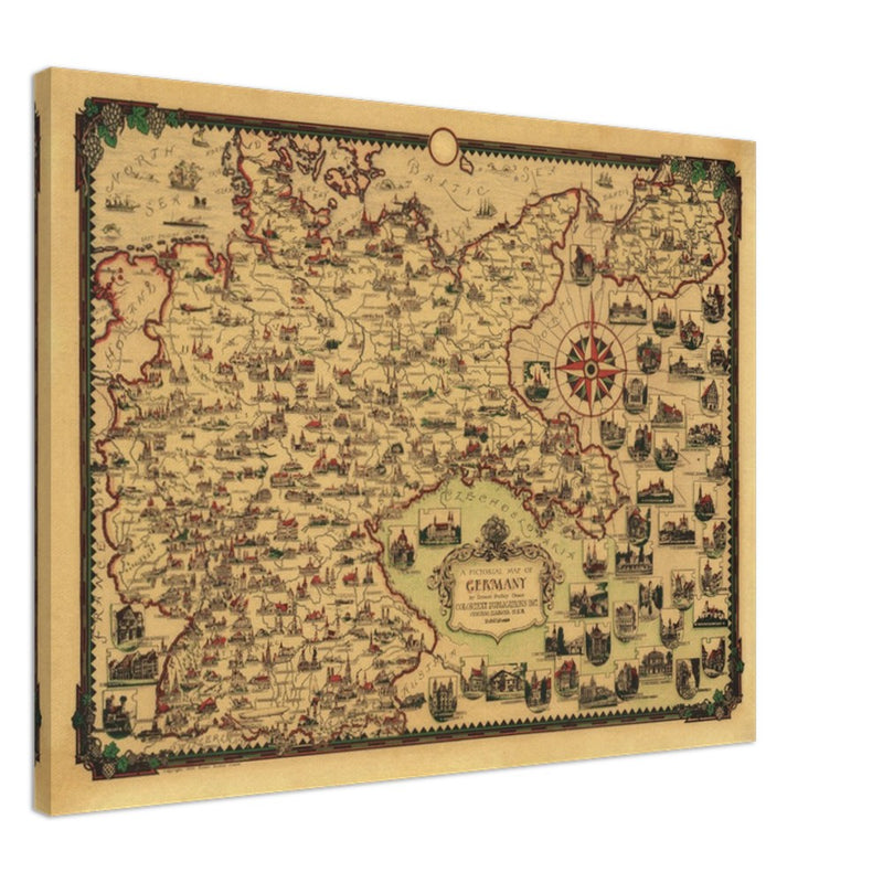 A Pictorial old ancient map of Germany by Ernest Dudley Chase.