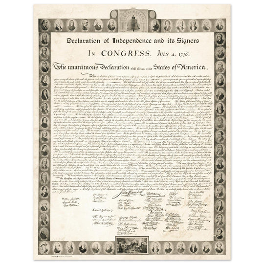 Declaration of Independence of the United States of America and its signers.