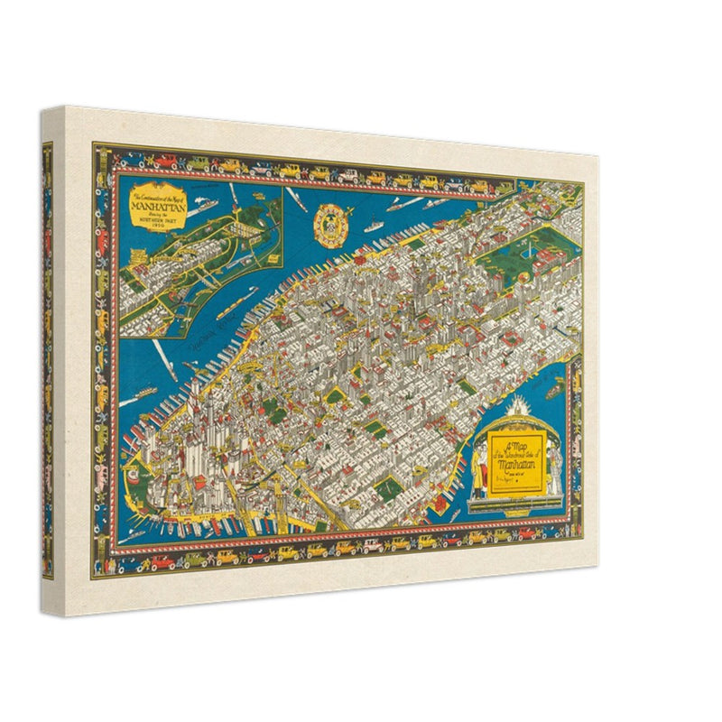 Old map of Manhattan New York City. Antique map reproduction of Manhattan of the 20's