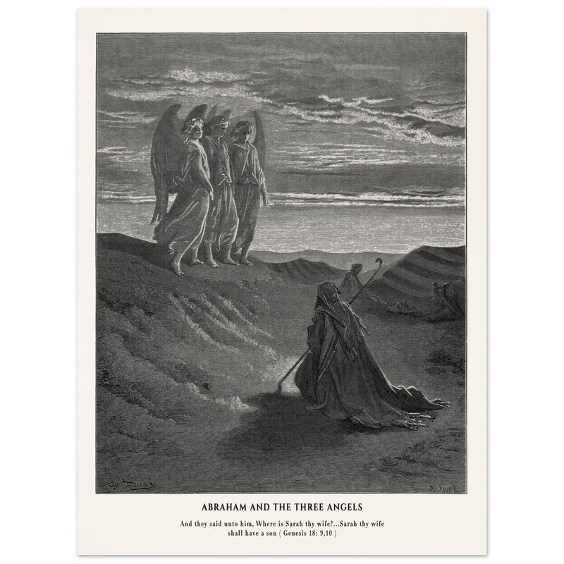 Gustave Dore The Bible engraving print . Abraham and the three Angels .