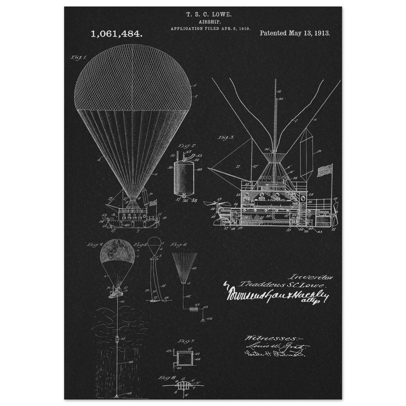 Airship patent illustration by T S C Lowe. Air Balloon