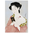 Hashiguchi Goyo woodblock print Make up Japanese woman applying make up and looking at her mirror