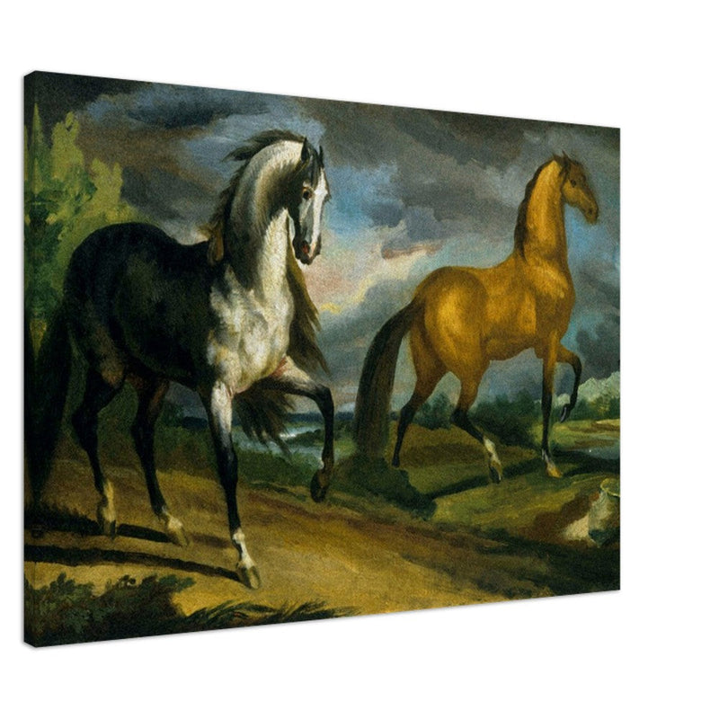Two horses old painting by Theodore Gericault 1808.