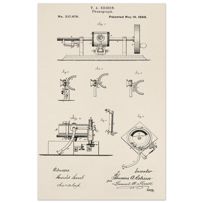 The Phonograph patentby Thomas Alva Edison. Patent 227679