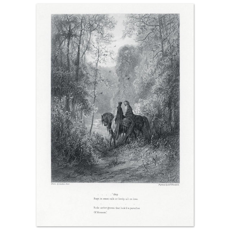 Gustave Dore illustration of King Arthur legend . The Dawn of Love. From the book Idylls of the King by Alfred Tennyson.
