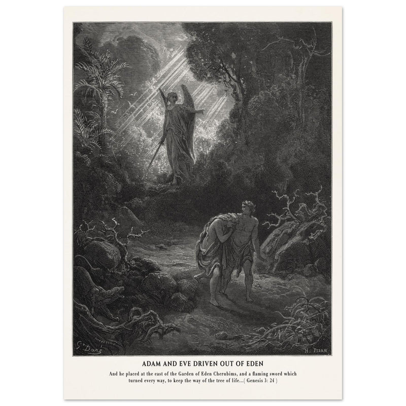 Gustave Dore The Bible engraving print . Adam and Eve driven out from Eden.