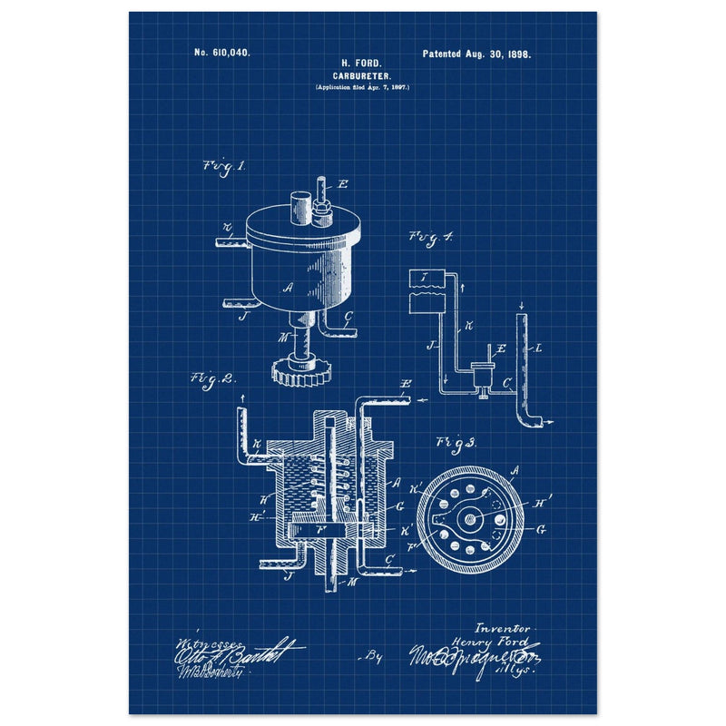 Carbureter vintage patent illustration by John Ford.
