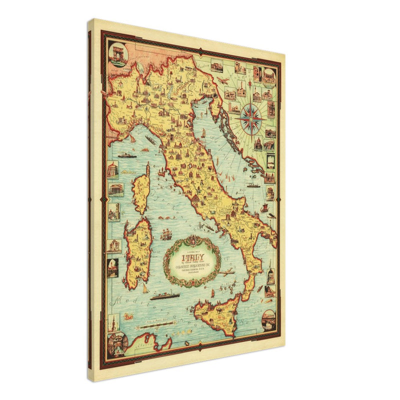 Italy old pictorial map by Ernest Dudley Chase.