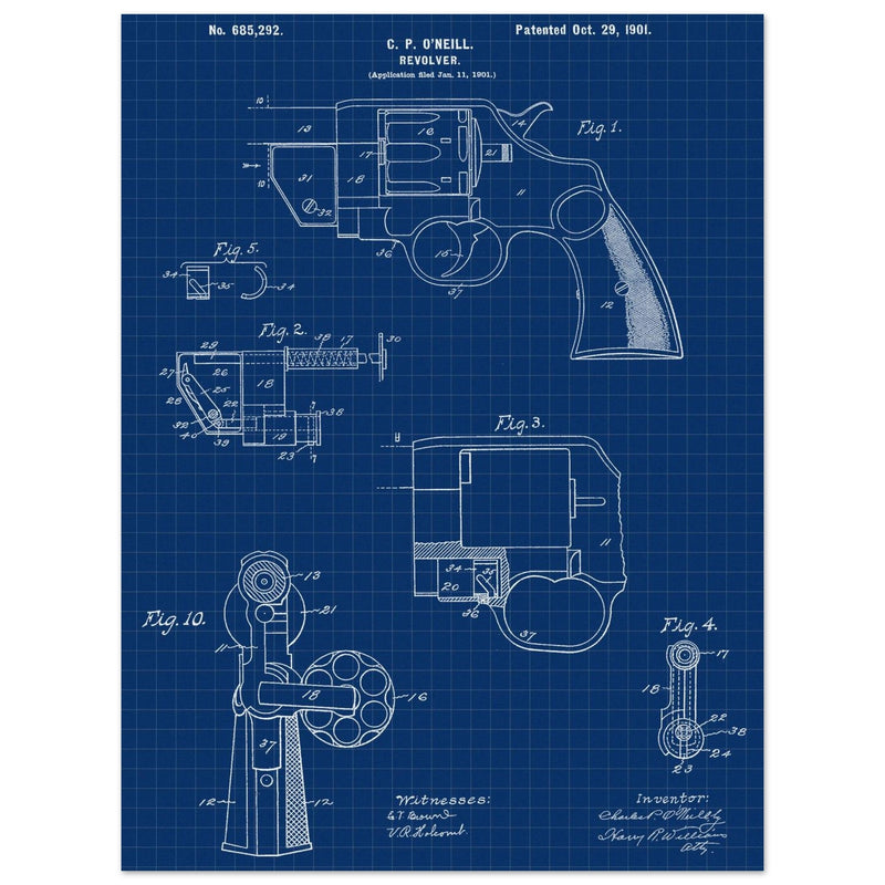Vintage revolver patent by C P O'Neill.