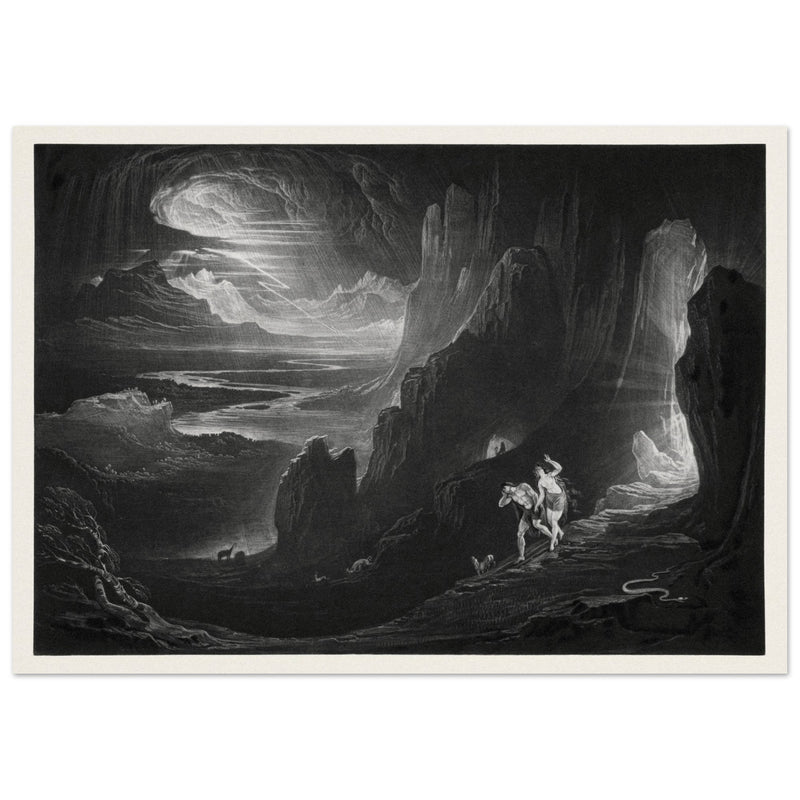 John Martin Paradise Lost vintage mezzoting engraving . Adam and Eve Driven Out of Paradise.
